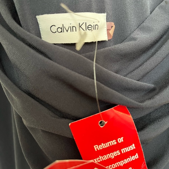 Calvin Klein Dark Gray Long Gown Jeweled Draped Neck line Size 6 - Picture 5 of 7
